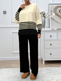 Bomve-Black Friday-Winter outfits Casual Loose Clashing Color Straight Pants Sweater Set