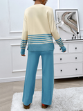 Bomve-Black Friday-Winter outfits Casual Loose Clashing Color Straight Pants Sweater Set