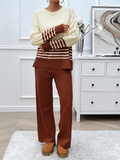 Bomve-Black Friday-Winter outfits Casual Loose Clashing Color Straight Pants Sweater Set