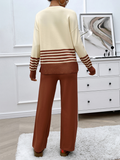 Bomve-Black Friday-Winter outfits Casual Loose Clashing Color Straight Pants Sweater Set