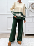 Bomve-Black Friday-Winter outfits Casual Loose Clashing Color Straight Pants Sweater Set