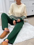 Bomve-Black Friday-Winter outfits Casual Loose Clashing Color Straight Pants Sweater Set