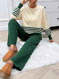 Bomve-Black Friday-Winter outfits Casual Loose Clashing Color Straight Pants Sweater Set