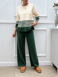 Bomve-Black Friday-Winter outfits Casual Loose Clashing Color Straight Pants Sweater Set