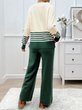 Bomve-Black Friday-Winter outfits Casual Loose Clashing Color Straight Pants Sweater Set