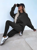 Bomve-Black Friday-Winter outfits New style casual tight pants loose sweater suit two piece set