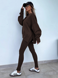 Bomve-Black Friday-Winter outfits New style casual tight pants loose sweater suit two piece set