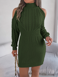 Bomve-Black Friday-Winter outfits Casual Off-the-shoulder Turtleneck Braided Lantern Sleeve Hip Sweater Dress