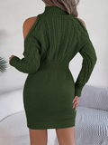 Bomve-Black Friday-Winter outfits Casual Off-the-shoulder Turtleneck Braided Lantern Sleeve Hip Sweater Dress