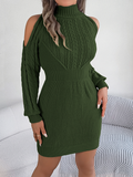 Bomve-Black Friday-Winter outfits Casual Off-the-shoulder Turtleneck Braided Lantern Sleeve Hip Sweater Dress