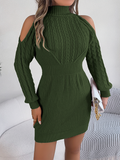 Bomve-Black Friday-Winter outfits Casual Off-the-shoulder Turtleneck Braided Lantern Sleeve Hip Sweater Dress