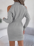 Bomve-Black Friday-Winter outfits Casual Off-the-shoulder Turtleneck Braided Lantern Sleeve Hip Sweater Dress