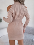 Bomve-Black Friday-Winter outfits Casual Off-the-shoulder Turtleneck Braided Lantern Sleeve Hip Sweater Dress