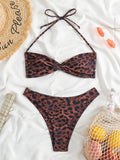 Bomve-New women's adjustable strap sexy leopard print bikini two-piece set