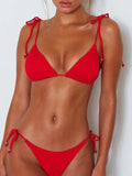 Bomve-New beach vacation solid color pit strip sexy bikini