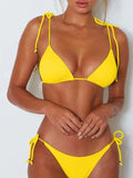 Bomve-New beach vacation solid color pit strip sexy bikini