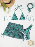 Bomve-Cashew flower print lace-up swimsuit bikini sexy two-piece swimsuit four-piece set