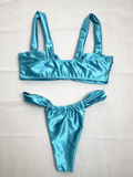 Bomve-Fashion Sexy Women's Solid Color Smooth Bikini Set