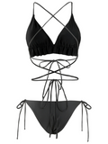 Bomve-New two-piece swimsuit solid color triangle two-piece long string bikini