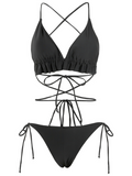 Bomve-New two-piece swimsuit solid color triangle two-piece long string bikini