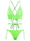 Bomve-New two-piece swimsuit solid color triangle two-piece long string bikini