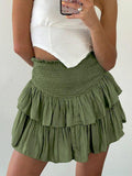 Bomve-Smock Tiered Ruffle Mini Skirt