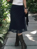 Bomve-Vintage Stripe Double Layered Mesh Midi Skirt