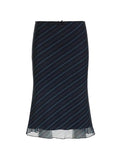 Bomve-Vintage Stripe Double Layered Mesh Midi Skirt